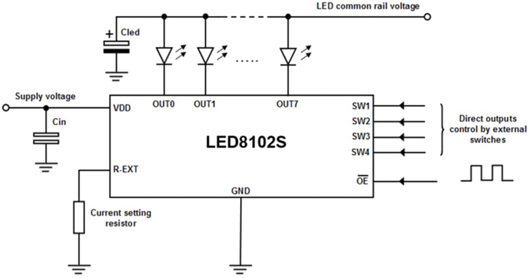 Application Circuit Diagram - STMicroelectronics LED8102S LED Array Driver Application Circuit Diagram - STMicroelectronics LED8102S LED Array Driver