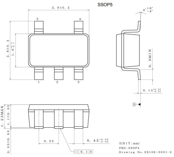 Mechanical Drawing - ROHM Semiconductor BD5230G-1TR CMOS Voltage Detector (Reset) IC