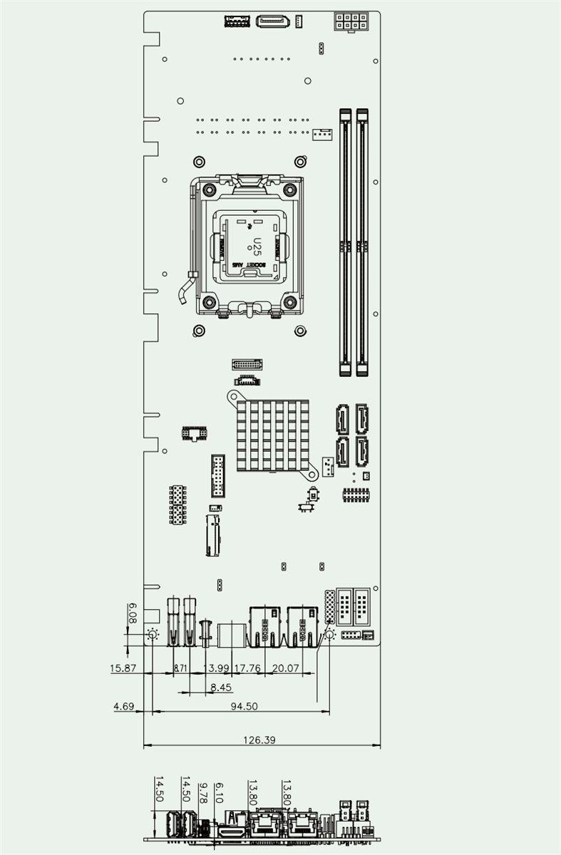 Mechanical Drawing - IEI Technology PCIe-AM5 Full-Size PICMG 1.3 CPU Card