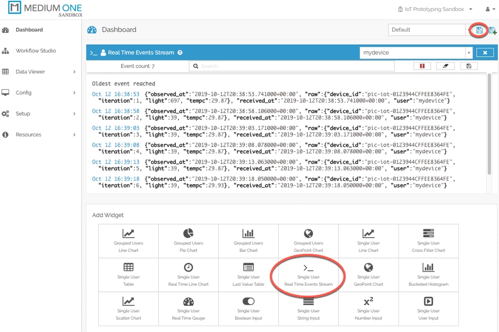 Real Time Events Stream Widget Display