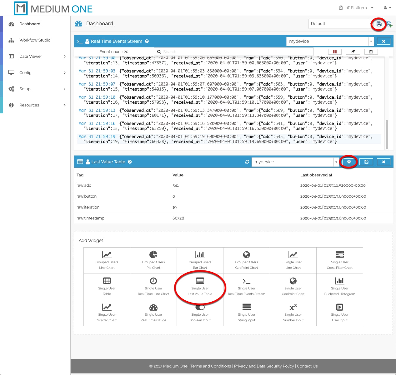 Last Value Table Widget Display