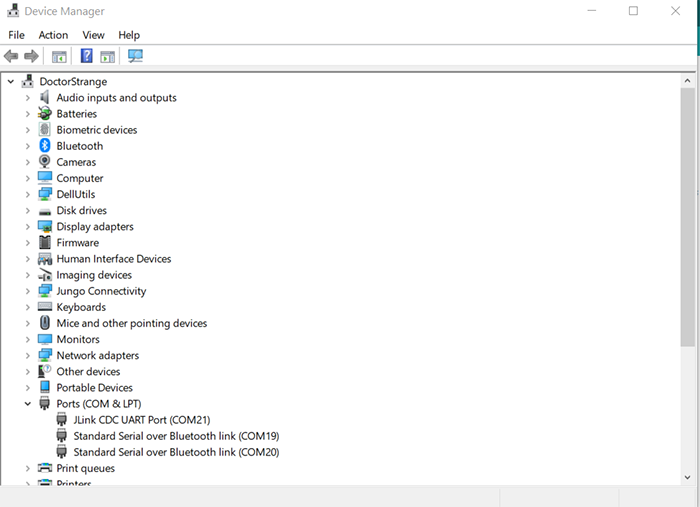 In Windows, use Device Manager to determine the COM port assigned to your XMC4700 Relax Kit.